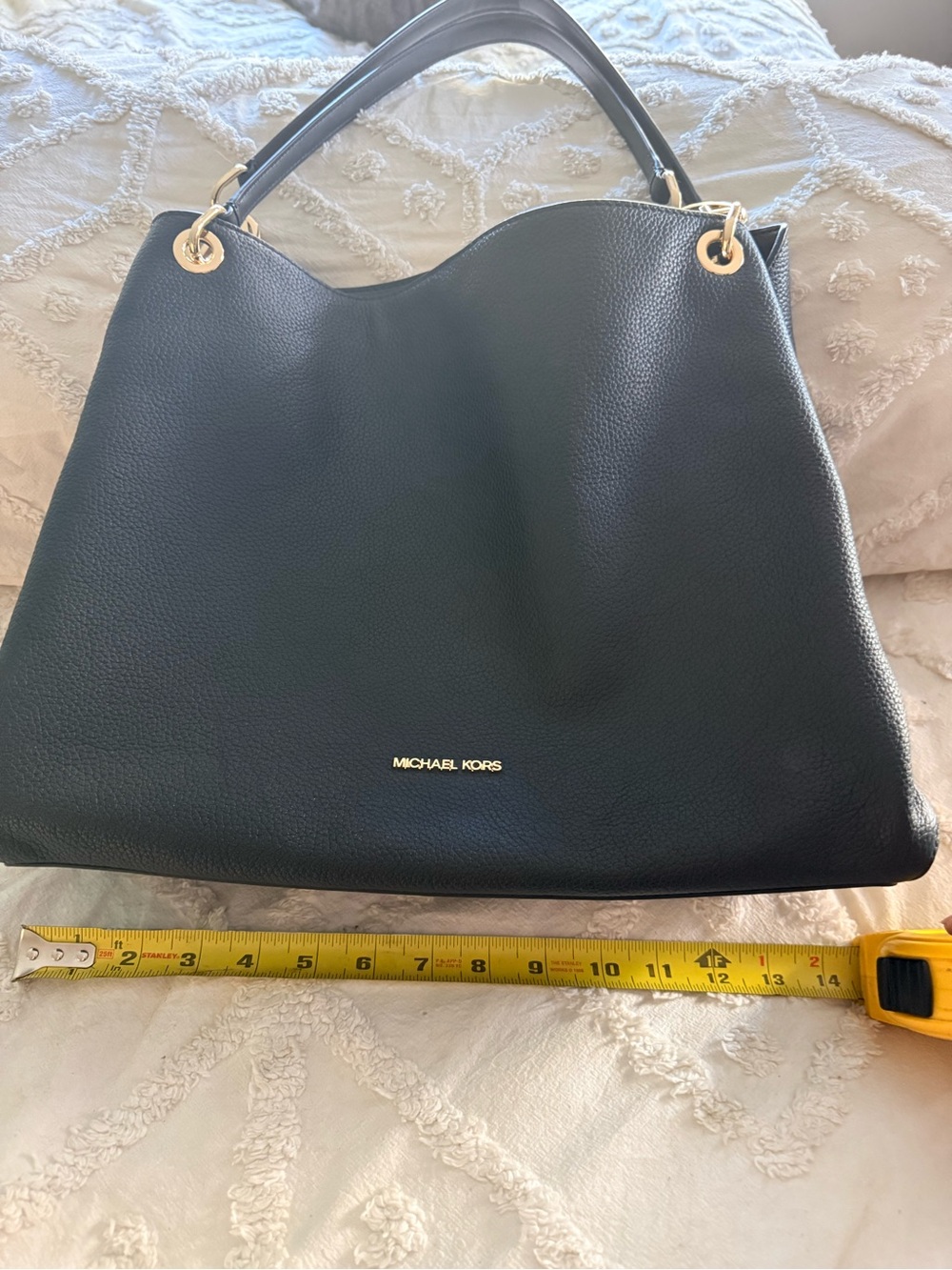 Michael Kors Black Pebbled Leather Shoulder Bag with Gold Hardware